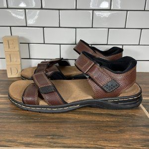 Dr. Scholl's Gus Men's Size 10 Shoes Brown Leather Cushioned Open Toe Sandals